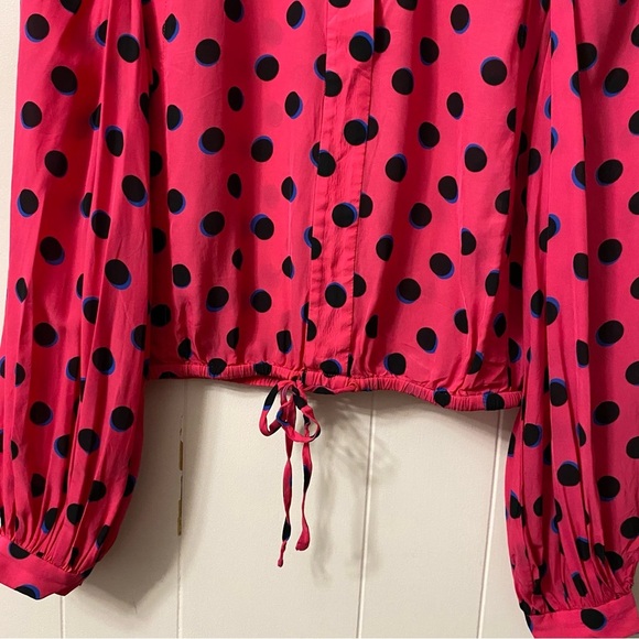 Derek Lam 10 Crosby Olina Dot-Print Top Pink Blouse Tie Waist Kit Hoover Polka - Picture 6 of 14